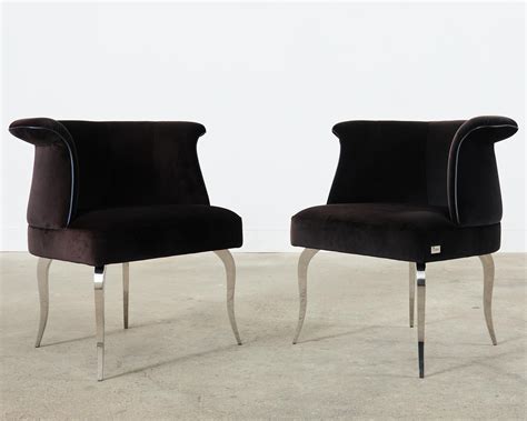 Pair of Fendi Casa Velvet Chrome Tulip Chairs 